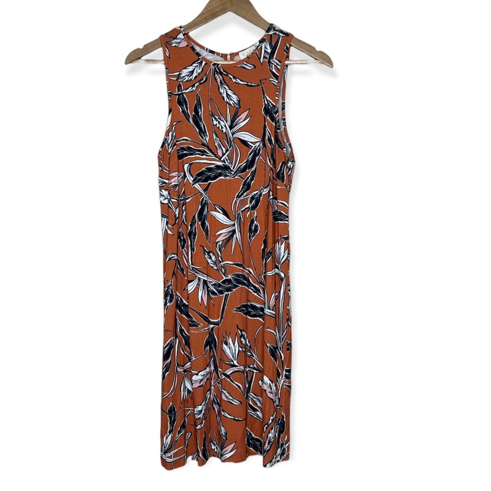 Yumi Kim sleeveless floral knee length dress burnt orange size Large